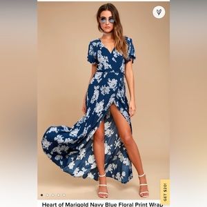 Heart of Marigold Navy Blue Floral Print Wrap Maxi Dress
